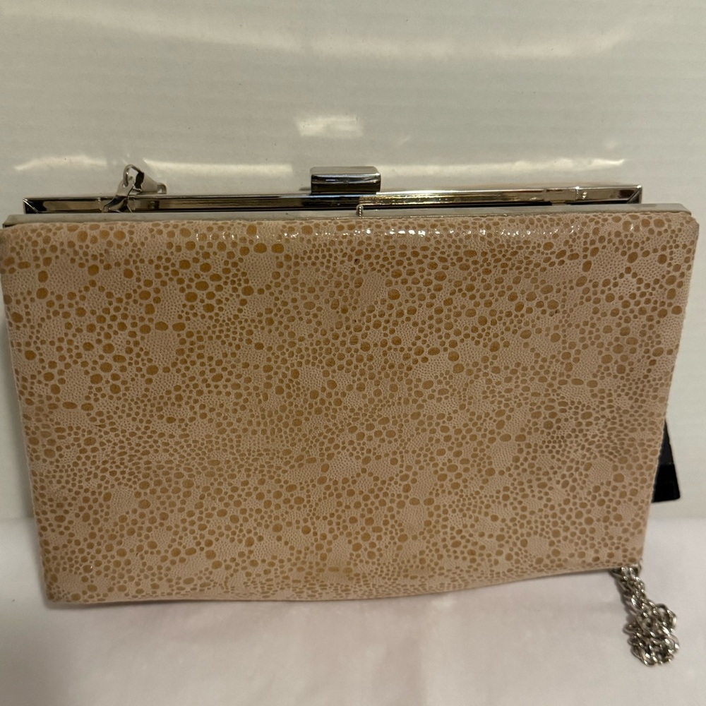 MARYPAZ Beige Faux Suede Clutch with Chain